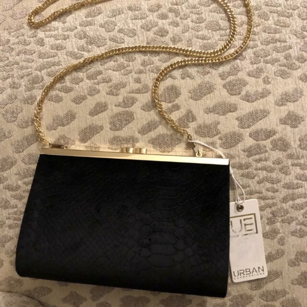 Urban Expressions Black Suede Snake Pattern Clutch